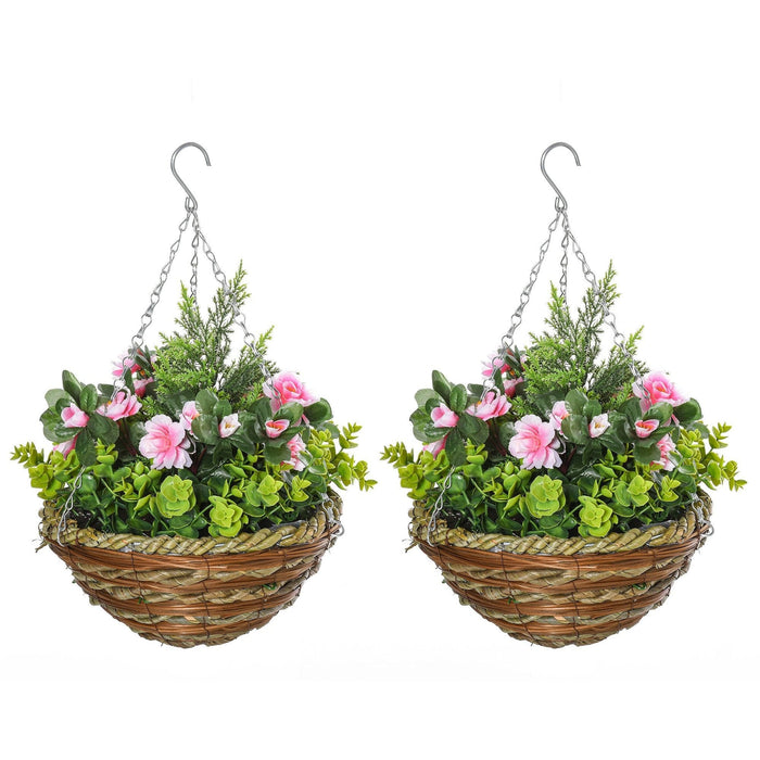 2 Artificial Lisianthus, Hanging Planter, Indoor/Outdoor