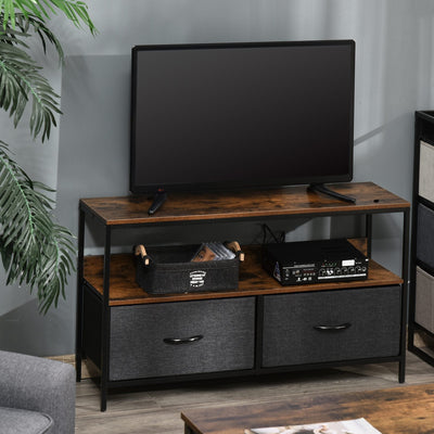 Rustic Brown TV Unit With 2 Linen Drawers Homcom
