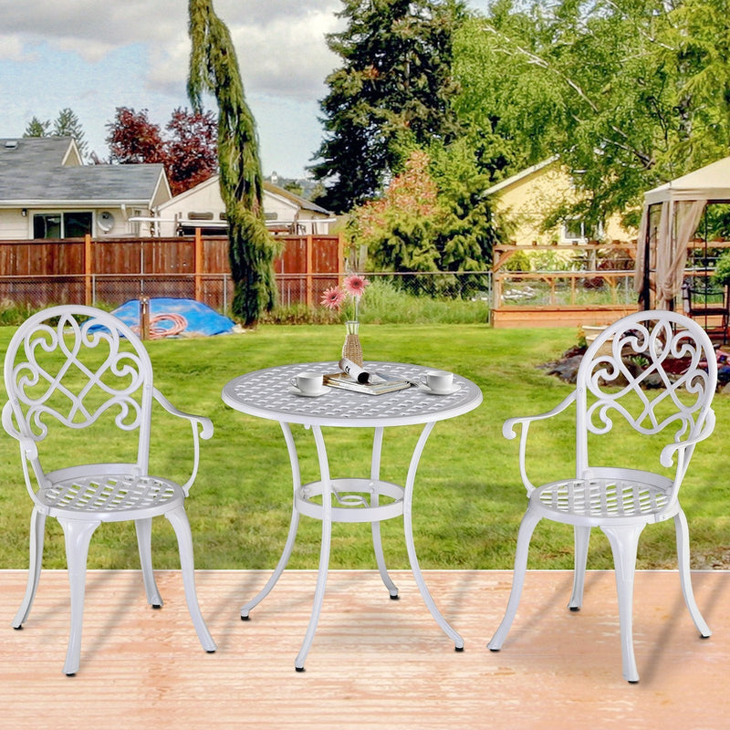 3pc White Metal Bistro Set Outsunny