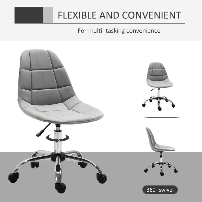 Grey Velvet Office Swivel Chair Without Arms