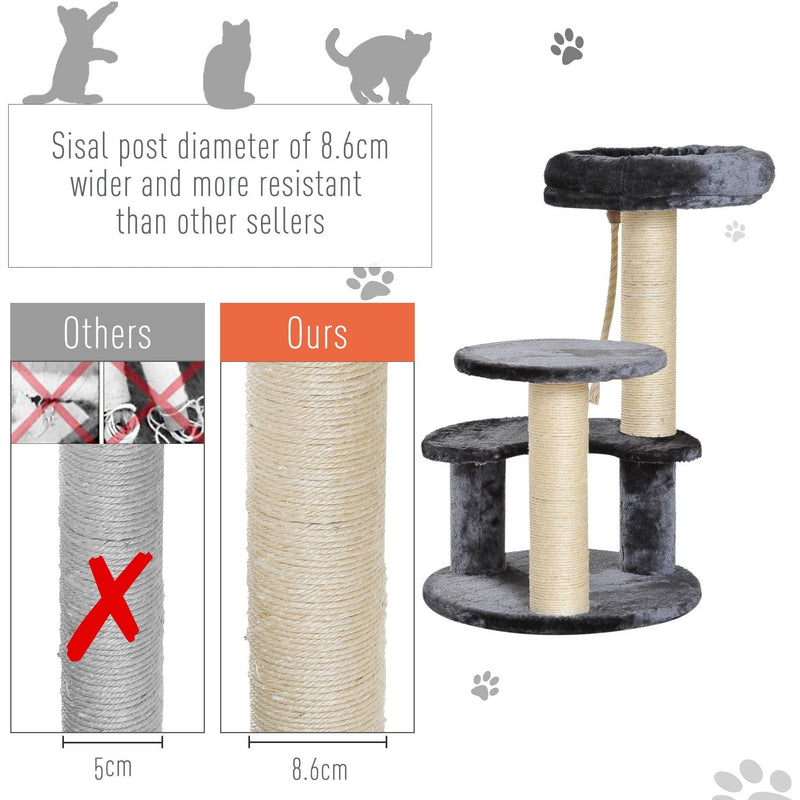 65cm Cat Tree, 2 Perch, Sisal Scratching Posts, Playhouse