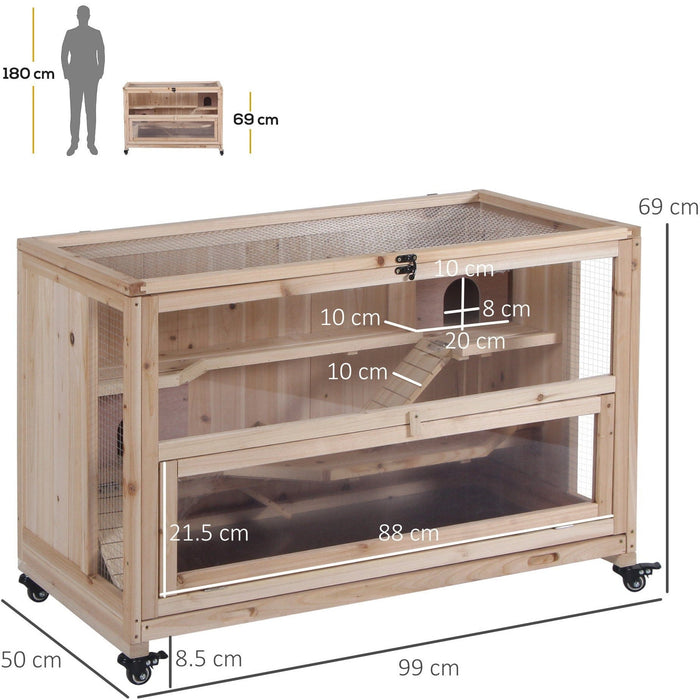 Wooden 3 Tier Hamster Cage, Natural Wood