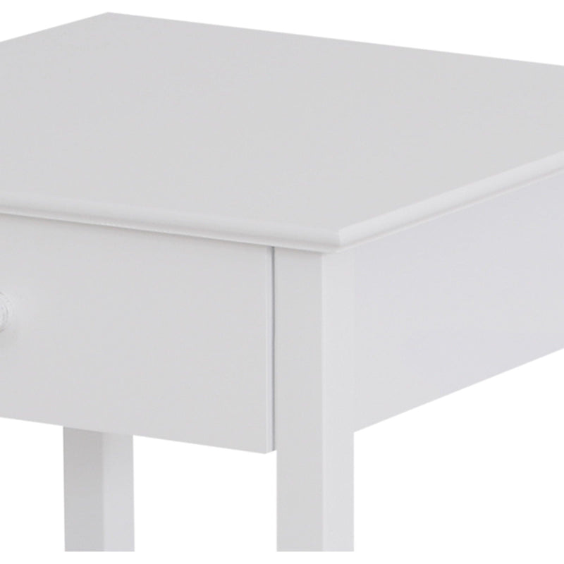Elegant Bedside Table With Drawer, White