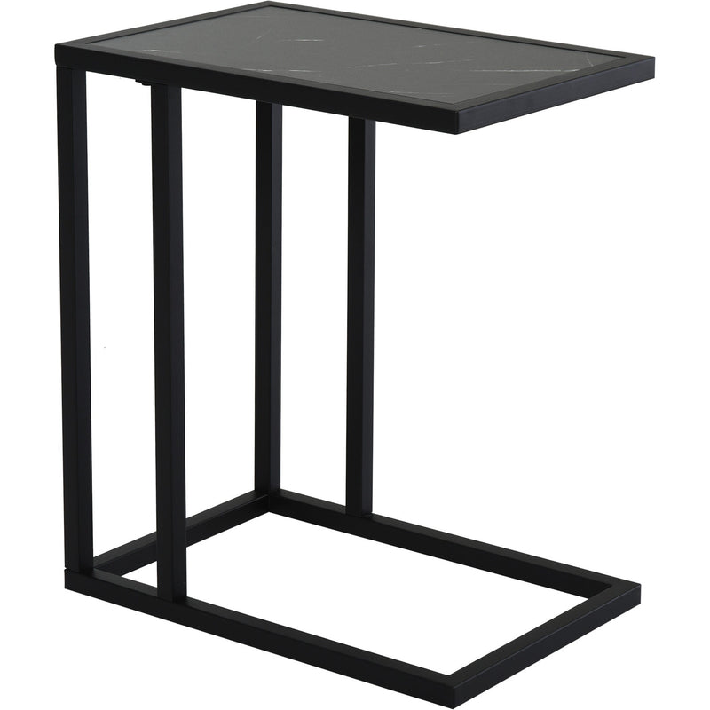 C Shape Side Table with Metal Frame, Marble-Effect
