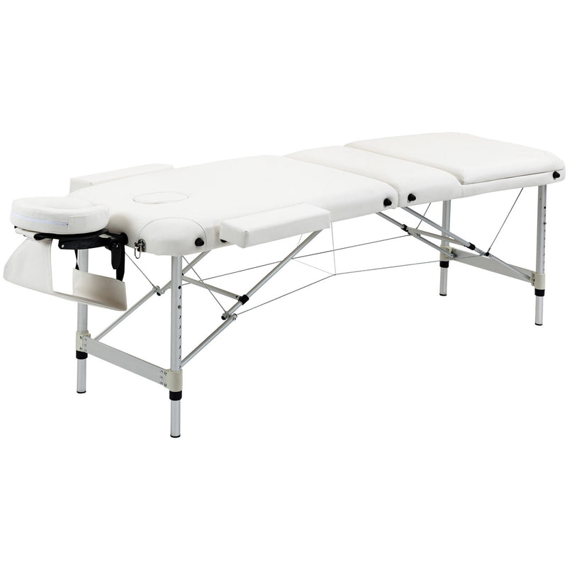 Folding Massage Table, Aluminium, Headrest, Armrests, White