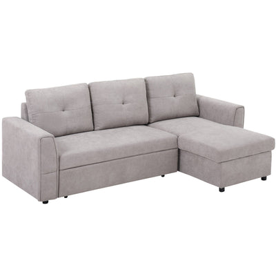 Grey Linen L Shaped Sofa Bed with Storage Homcom