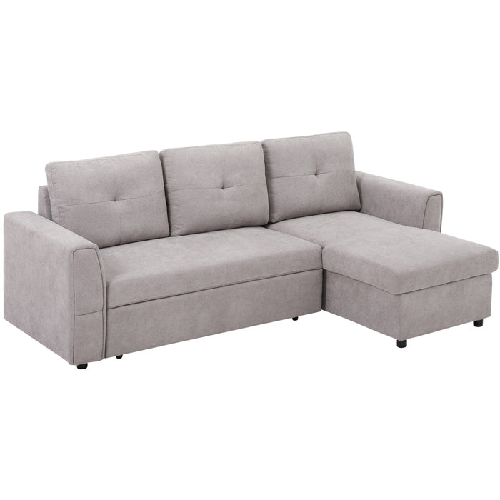 Grey Linen L Shaped Sofa Bed with Storage