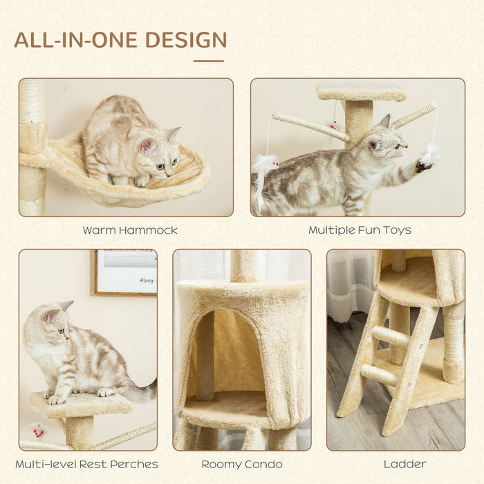 Beige Cat Tree House, 131H cm