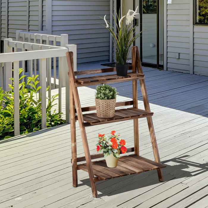 3 Tier Folding Wooden Garden Plant Stand, L60xW37xH93cm