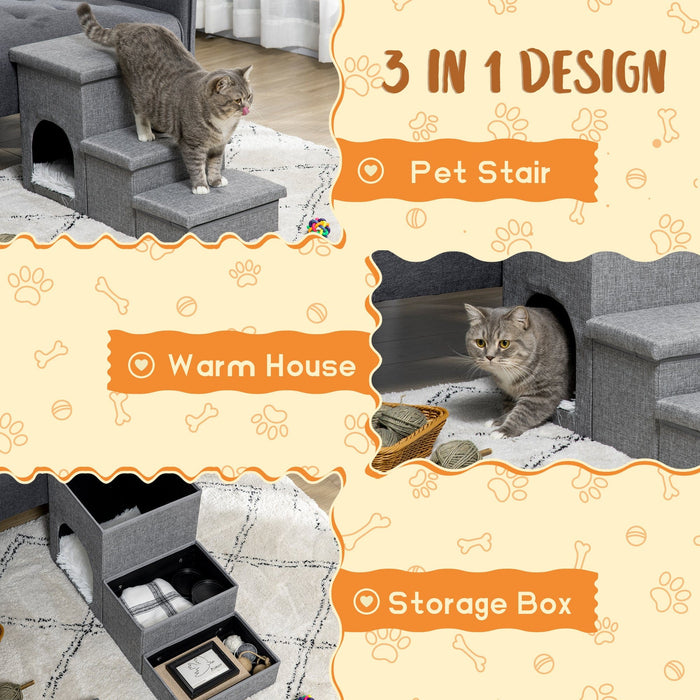 3-Step Pet Ramp with Kitten House & Cushion