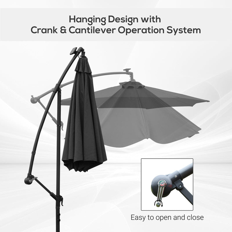 3m Banana Cantilever Patio Umbrella With Lights, Cross Base