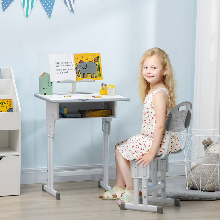 Kids Desk & Chair Set with Storage & Book Stand, Grey