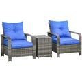 3 Piece Outdoor Rattan Bistro Set - Grey Outsunny