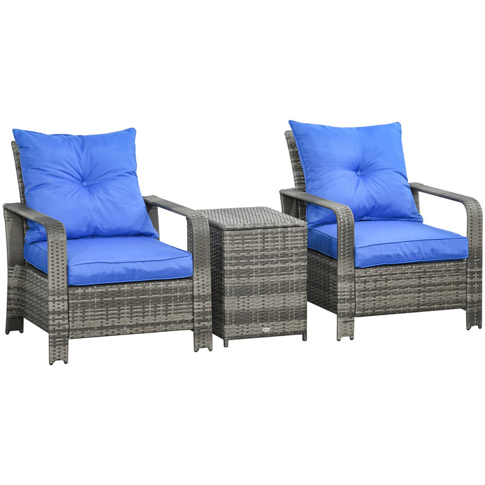 3 Piece Outdoor Rattan Bistro Set - Grey