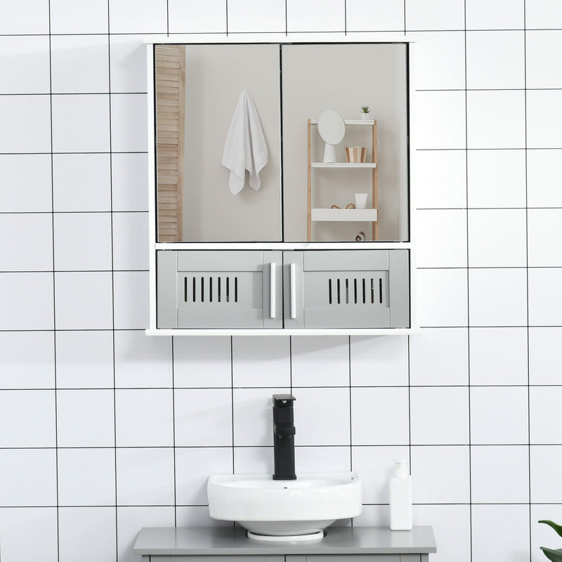 Wall Mounted Bathroom Mirror Cabinet, Double Doors 55 x 17cm