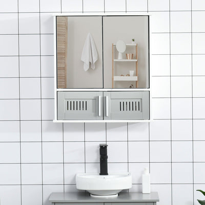 Wall Mounted Bathroom Mirror Cabinet, Double Doors 55 x 17cm Kleankin