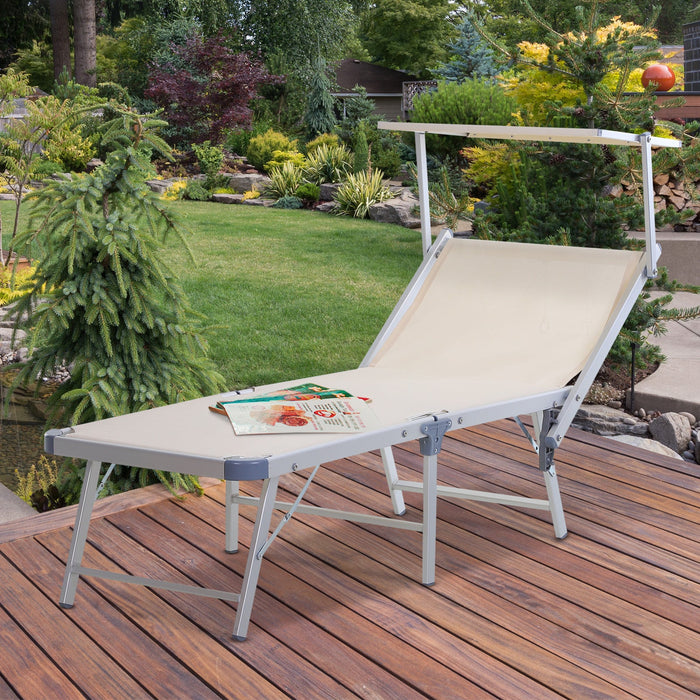 Foldable Sun Lounger With Canopy, Adjustable Back