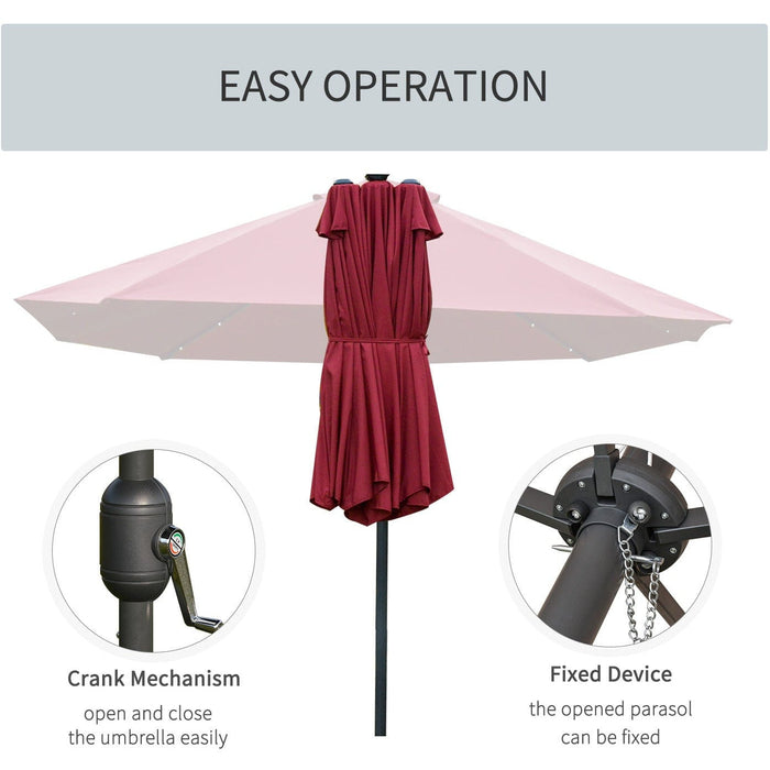 4.4m Double Sided LED Garden Parasol - Patio Sun Shade