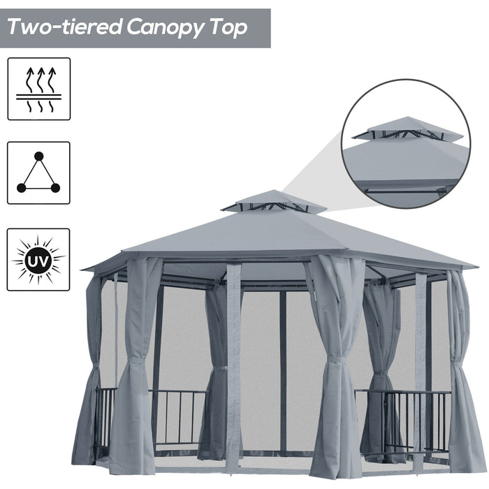 Hexagonal Metal Frame Gazebo With Sides, 3x3m