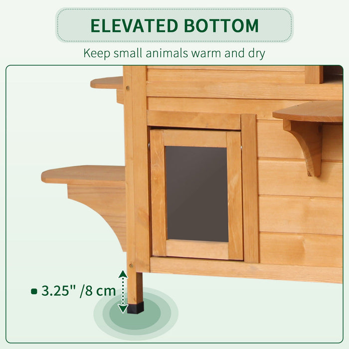 PawHut Two-Floor Wooden Cat House, Natural