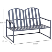 Outsunny Garden Bench Loveseat 2 Seat Chair for Outdoor Park, Yard, Steel Frame, Decorative Slatted Design, Grey Outsunny