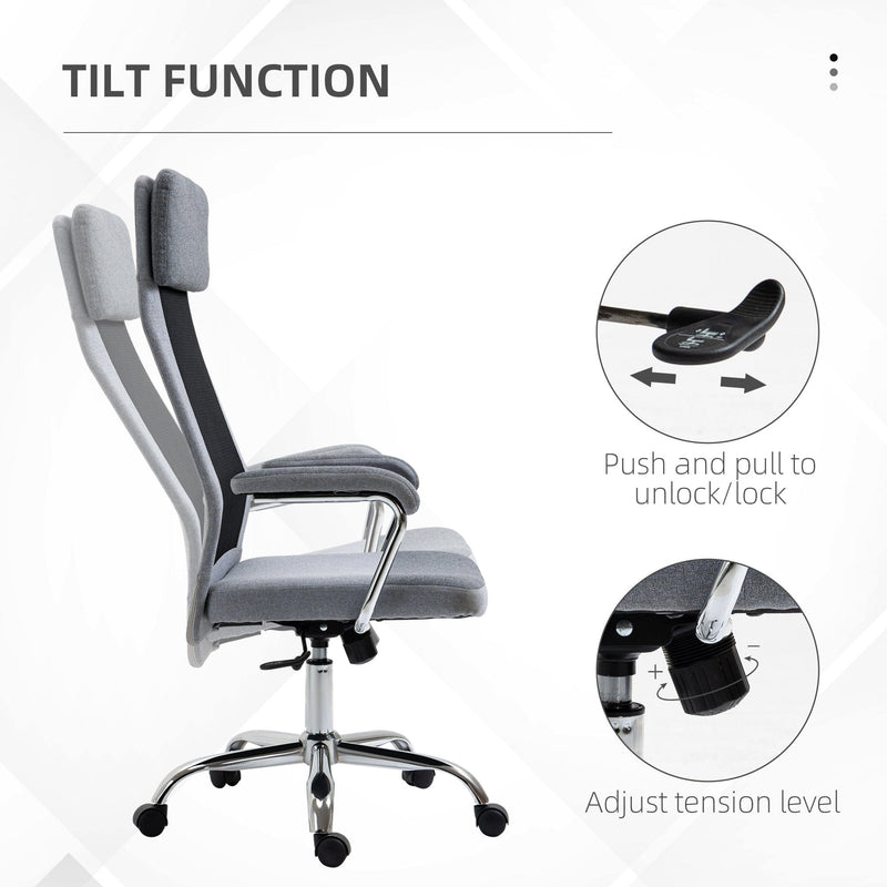 Grey High Back Linen-Mesh Swivel Office Chair Vinsetto