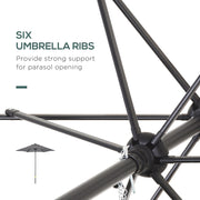 2m Outdoor Patio Parasol - Sun Shade, 6 Ribs Outsunny