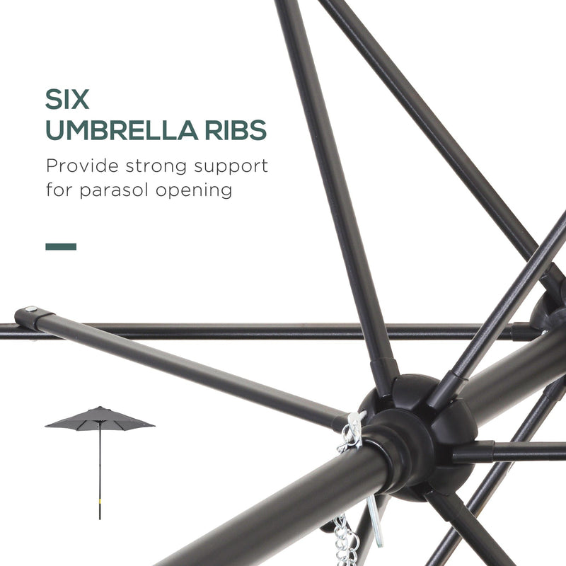 2m Outdoor Patio Parasol - Sun Shade, 6 Ribs Outsunny