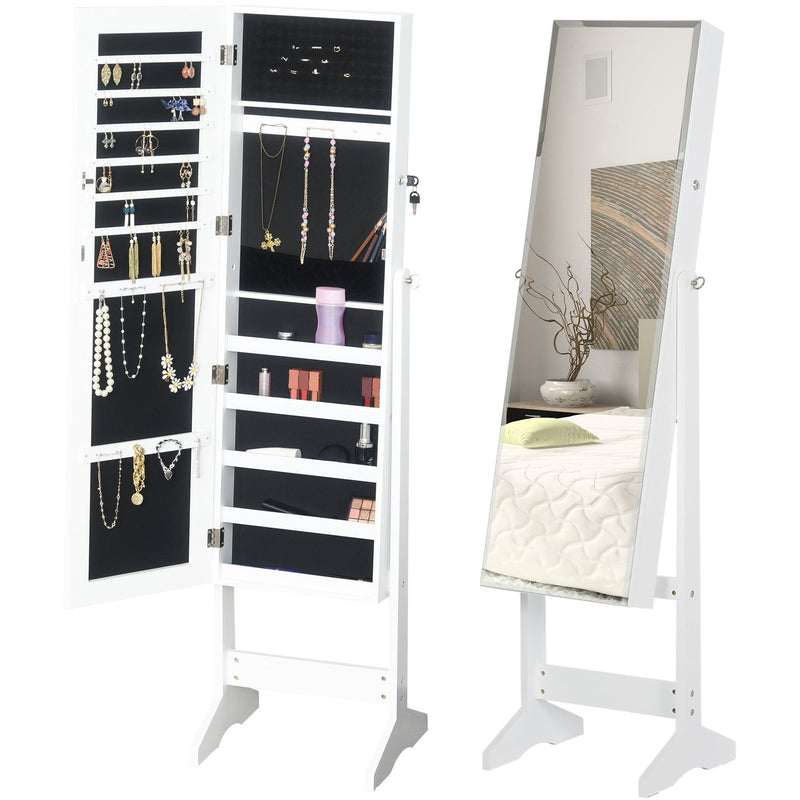 Jewellery Cabinet, Full-Length Mirror, Lockable, White