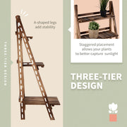 3 Tier Folding Wooden Garden Plant Stand, L60xW37xH93cm Homcom