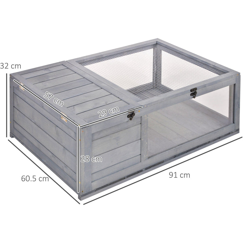 Wooden Tortoise House With Mesh Roof - Grey