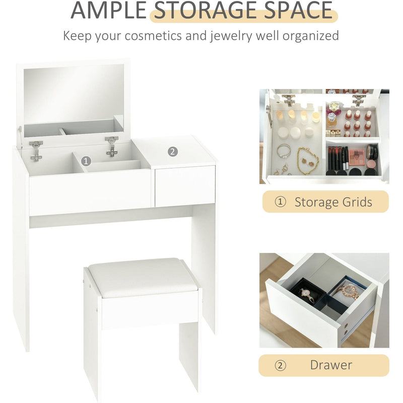Dressing Table With Flip up Mirror and Cushioned Stool