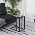 C Shape Side Table with Metal Frame, Marble-Effect Homcom