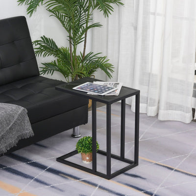 C Shape Side Table with Metal Frame, Marble-Effect Homcom