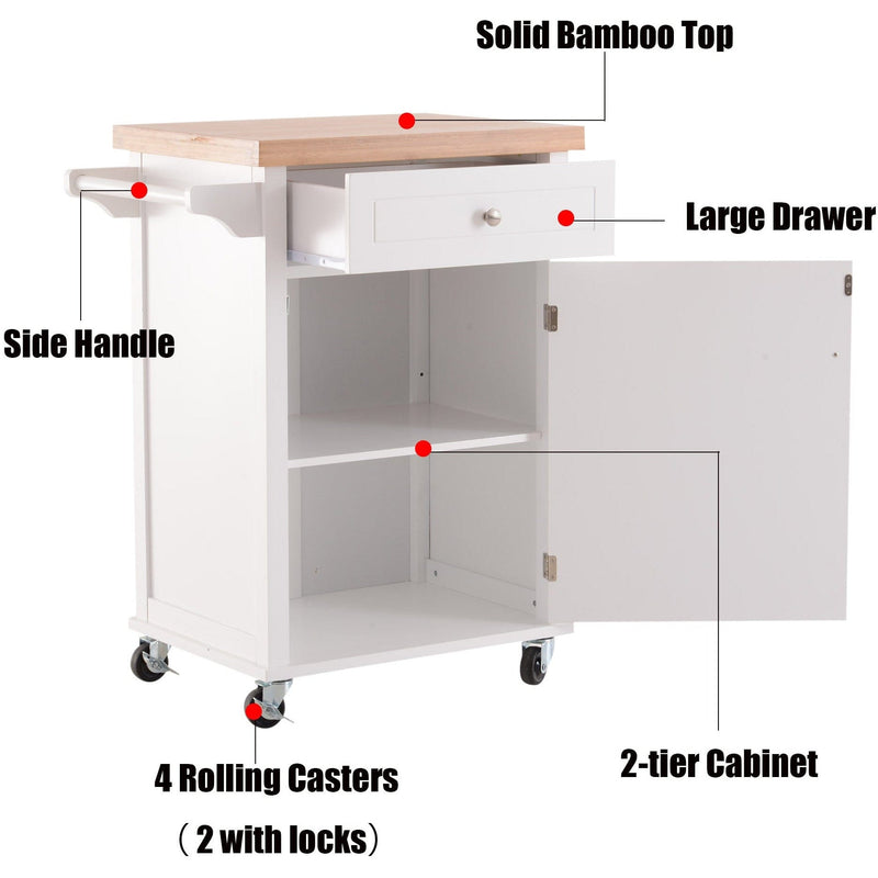 Kitchen Storage Trolley, Drawer, Cupboard, Towel Rail, White