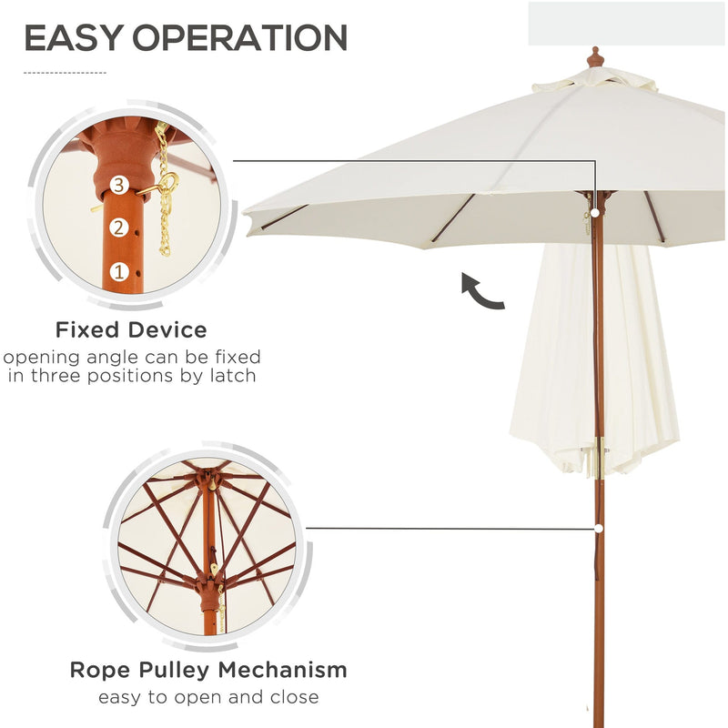2.5m Wooden Garden Parasol - Top Vent