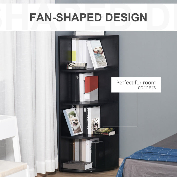 Wood Corner Shelf, 4-Tier Freestanding Bookshelf