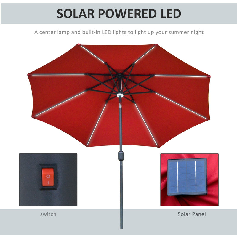 2.7m Garden Parasol With Lights, Tilt, Crank, Summer Shade