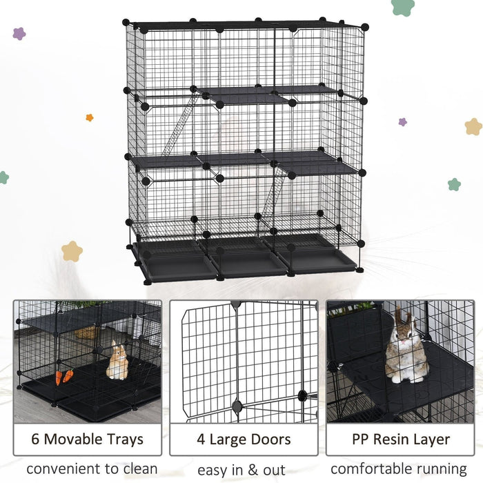 3 Level DIY Metal Pet Play Pen, 4 Doors, Black