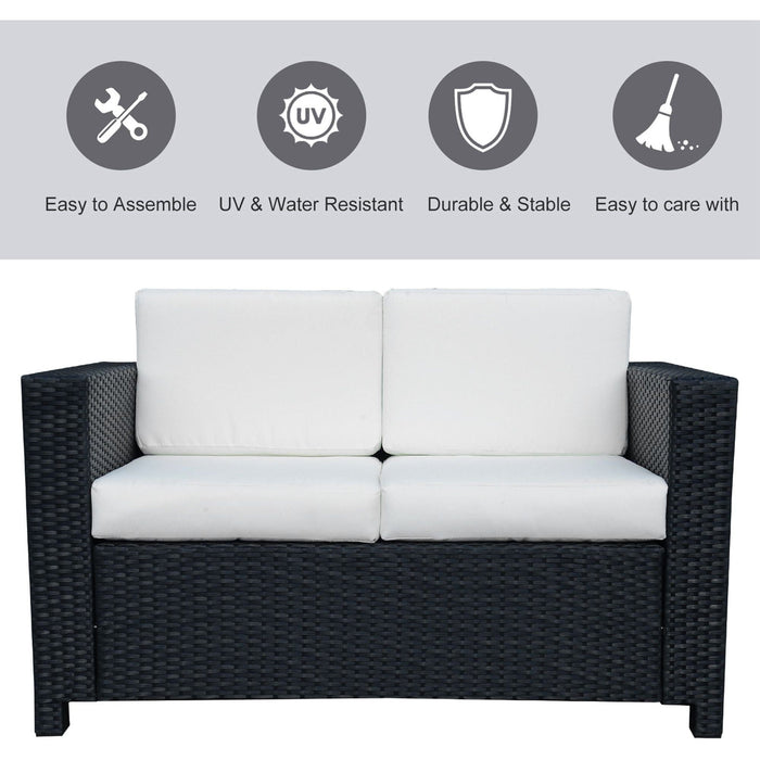 2 Seater Outdoor Rattan Sofa, Wicker Patio Loveseat