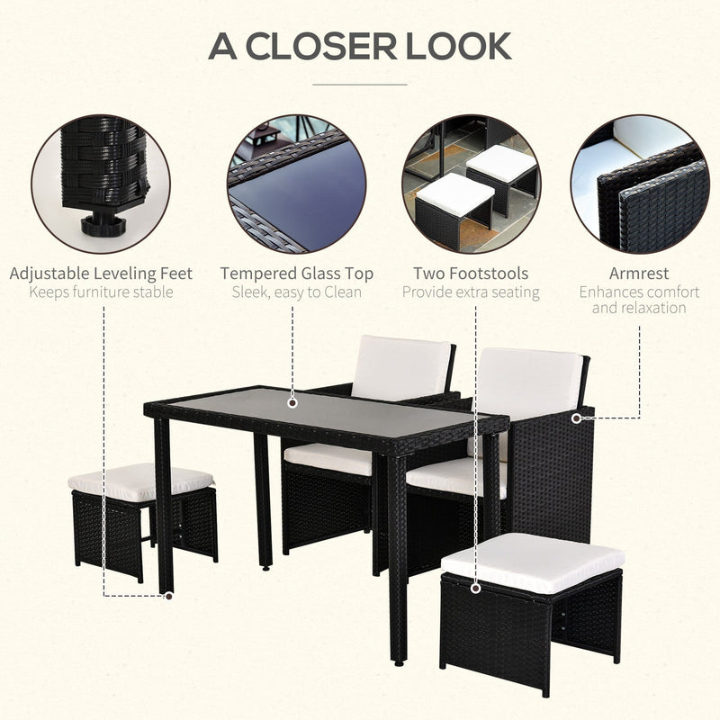 Rattan Dining Set with Table, Chairs & Footstools