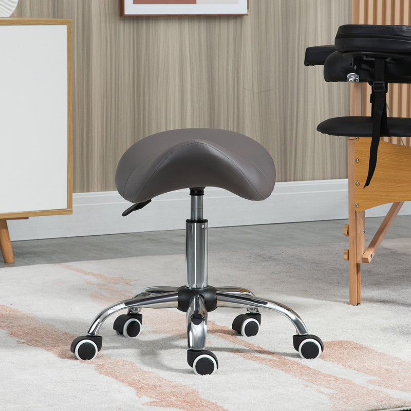Grey Cosmetic Salon Stool With Wheels