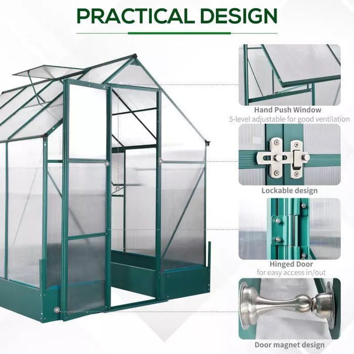 6x8ft Polycarbonate Walk In Greenhouse 