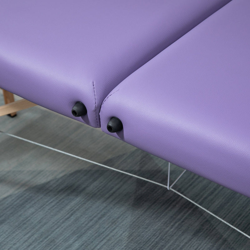 Purple Portable Home Massage Bed, 2 Sections, Wooden Frame