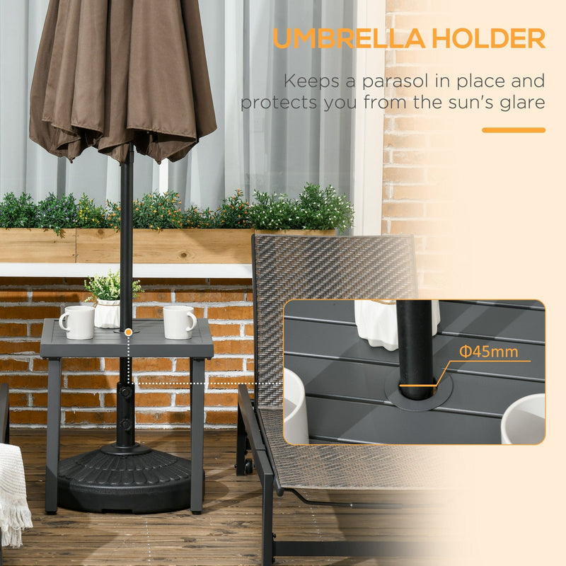 Outsunny Garden Side Table, Patio Coffee Table with Umbrella Hole, End Table with Steel Frame for Balcony, Grey Outsunny