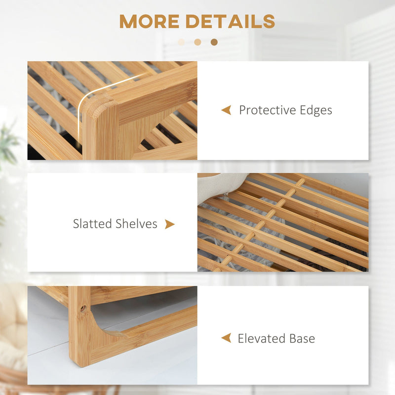 Bamboo 3-Tier Shoe Rack: Slatted, Holds 9 Pairs