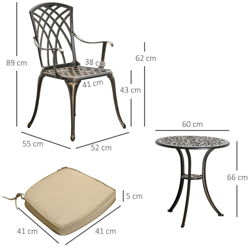 3pc Cast Aluminium Bistro Set, Bronze