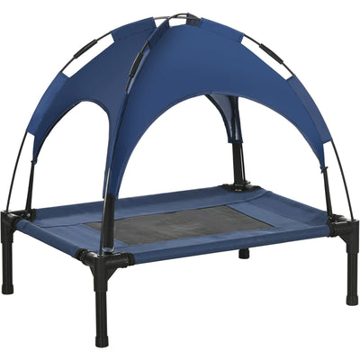 Small Raised Dog Bed with Canopy, Blue - (61x46x62cm) Pawhut