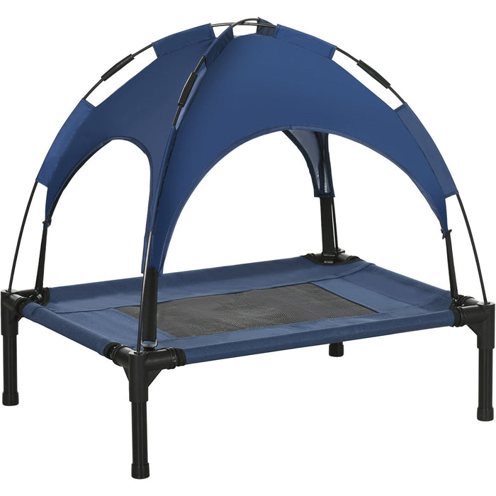 Small Raised Dog Bed with Canopy, Blue - (61x46x62cm)