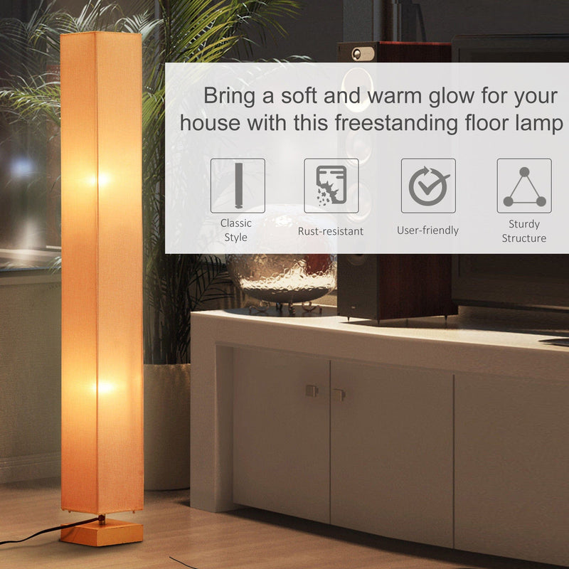 Tall Linen Floor Lamp, Wood Base, 2 Bulbs, Modern Design